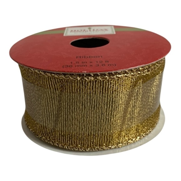 HOLIDAY INSPIRATIONS Ribbon Gold Holiday Ribbon Gift Wrap Wired Edge Xmas Ribbon - Picture 2 of 3
